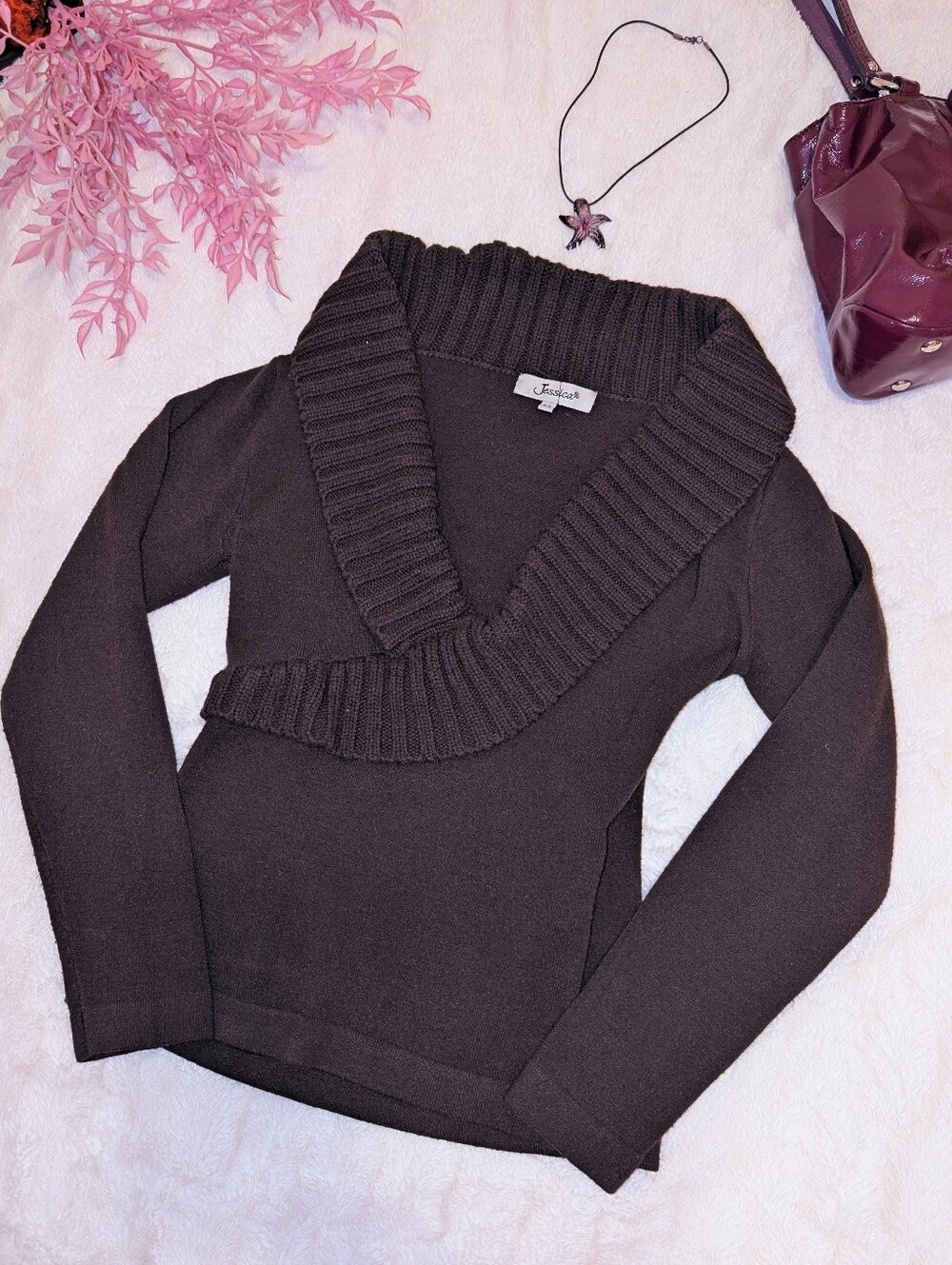 Jessica Dark Brown Shawl-Collar Sweater